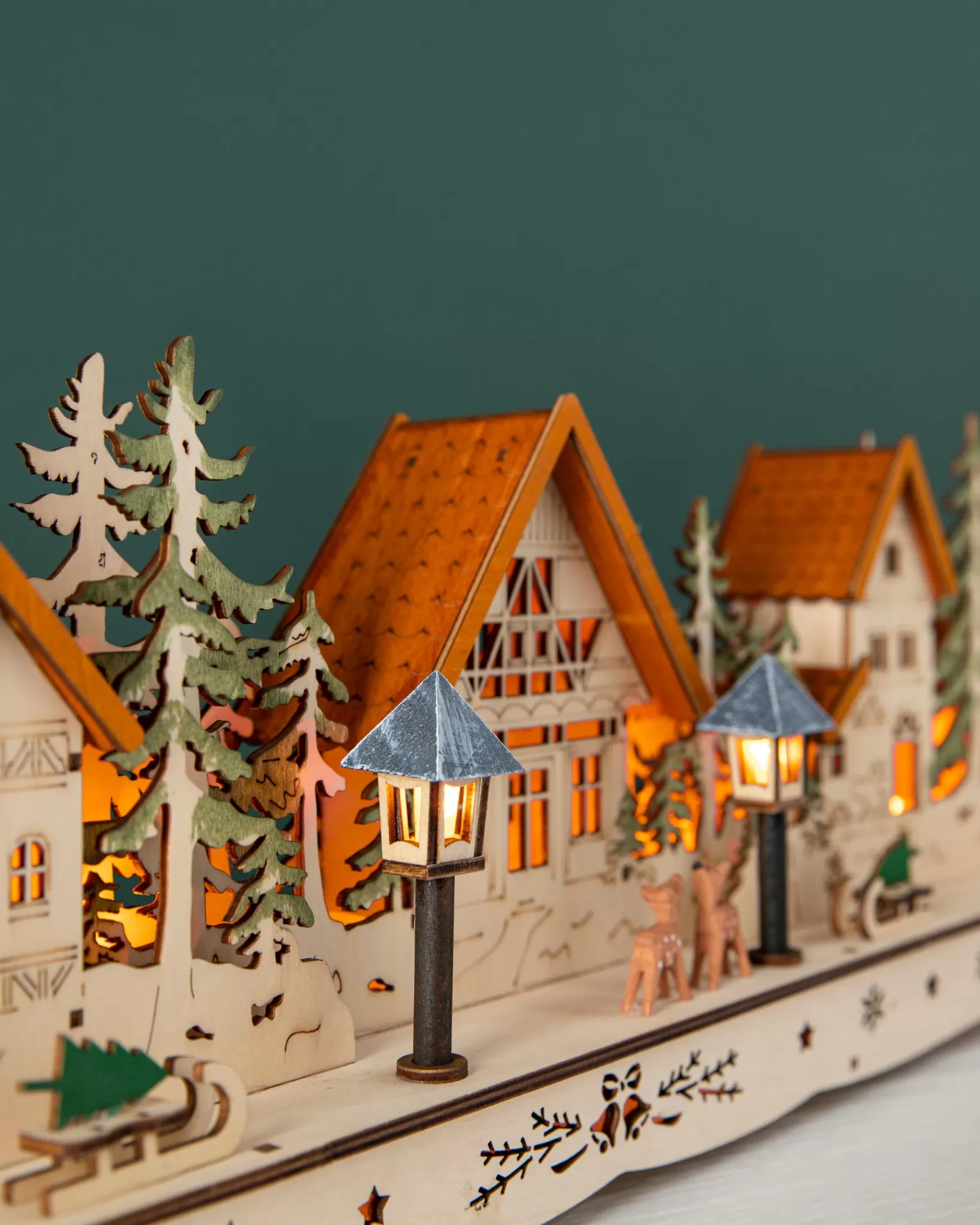 Best Sale Lit Wooden Christmas Mantel Villages Decorative Accents