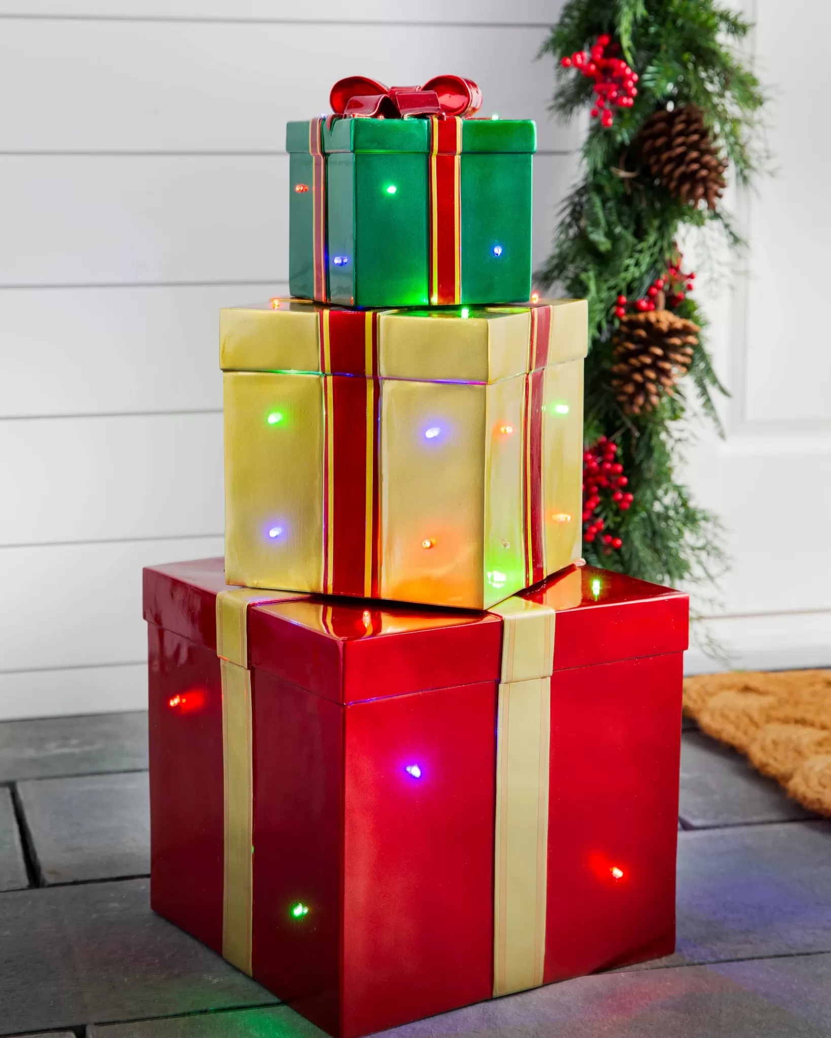 Discount Outdoor Lit Stackable Christmas Gifts Yard Decorations