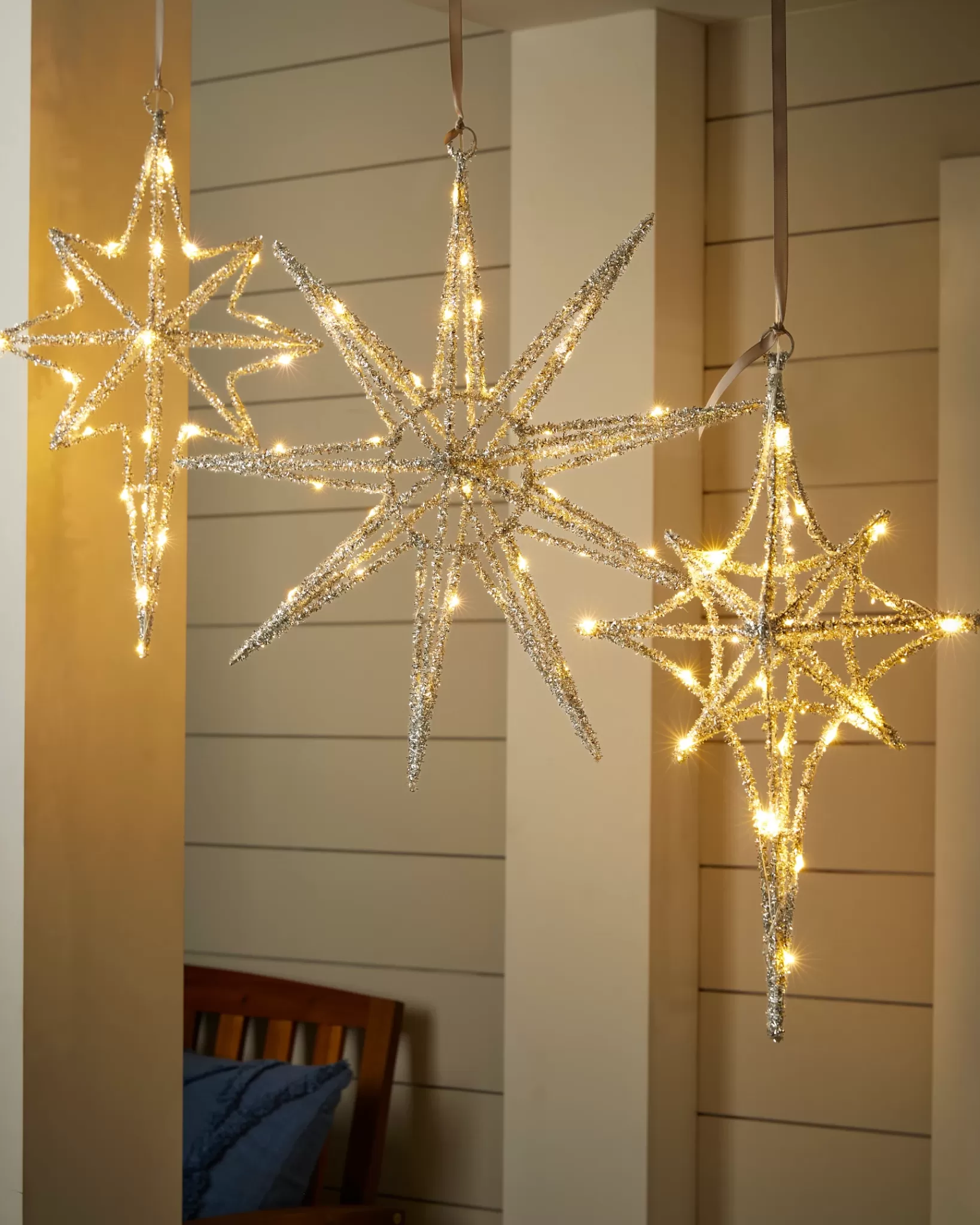 New Outdoor Lit Tinsel Stars Outdoor Lights